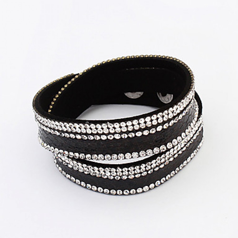 European Style Fashion Multilayer Wild PU Rhinestone Bracelet