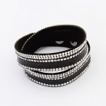 European Style Fashion Multilayer Wild PU Rhinestone Bracelet