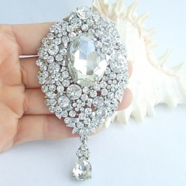 Wedding 3.94 Inch Silver-tone Clear Rhinestone Crystal Bridal Brooch Pendant Wedding Decorations
