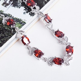 Elegant Red Colorful AAA Zircon Platinum Plated Titanium Steel Bracelet for Women Gift,Fine Diamond Birthstone