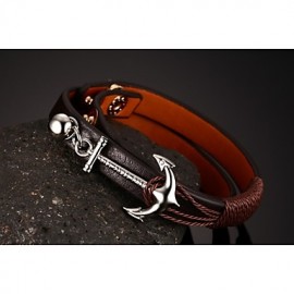 Head Layer Cowhide Titanium Steel Buckle Men Anchor Bracelet