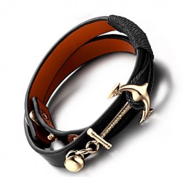 Head Layer Cowhide Titanium Steel Buckle Men Anchor Bracelet