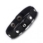 Leather WovenBrass Buckle Men Bracelet