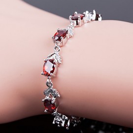 Elegant Red Colorful AAA Zircon Platinum Plated Titanium Steel Bracelet for Women Gift,Fine Diamond Birthstone