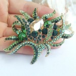 2.95 Inch Gold-tone Green Rhinestone Crystal Flower Brooch Pendant Art Decorations