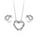 Women's Love Heart Designer CZ Diamond Pendant Jewelry 18K White Gold Plated Wedding Necklace Earrings Sets  
