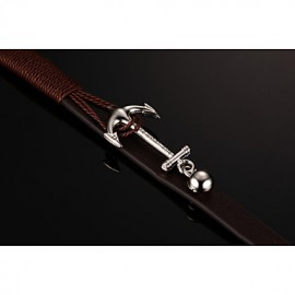 Head Layer Cowhide Titanium Steel Buckle Men Anchor Bracelet