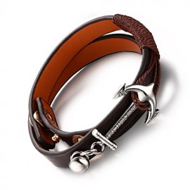 Head Layer Cowhide Titanium Steel Buckle Men Anchor Bracelet