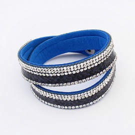 European Style Fashion Multilayer Wild PU Rhinestone Bracelet