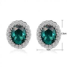 Women's Elegant Cz Diamond Jewelry 18K White Gold Pated Emerald Green Crystal Pendants Necklaces Earrings Sets  