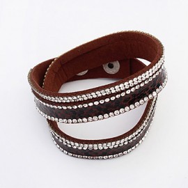 European Style Fashion Multilayer Wild PU Rhinestone Bracelet