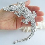 Women Accessories Silver-tone Clear Rhinestone Crystal Alligator Crocodile Brooch Art Deco Crystal Brooch Women Jewelry