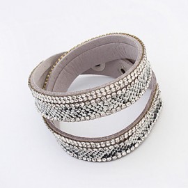 European Style Fashion Multilayer Wild PU Rhinestone Bracelet