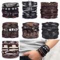 Vintage Cross Leather Multi-layer Adjustable Hand-woven Men's Bracelet Set