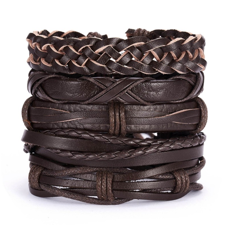 Vintage Cross Leather Multi-layer Adjustable Hand-woven Men's Bracelet Set