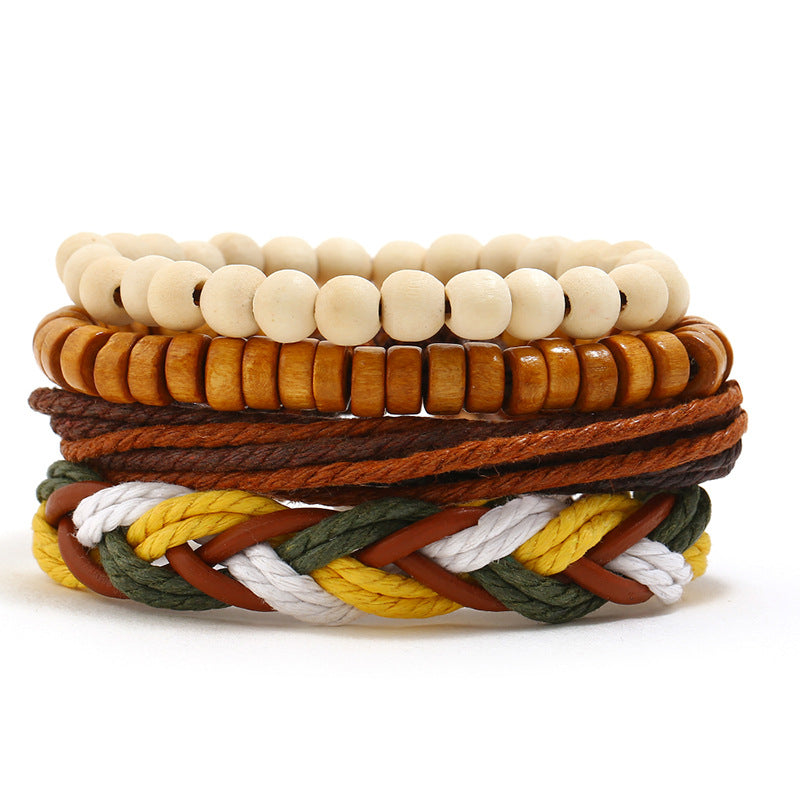 Vintage Handwoven Diy Four-piece Set of Cowhide Bracelets Vintage Handwoven Diy Four-piece Set of Cowhide Bracelets