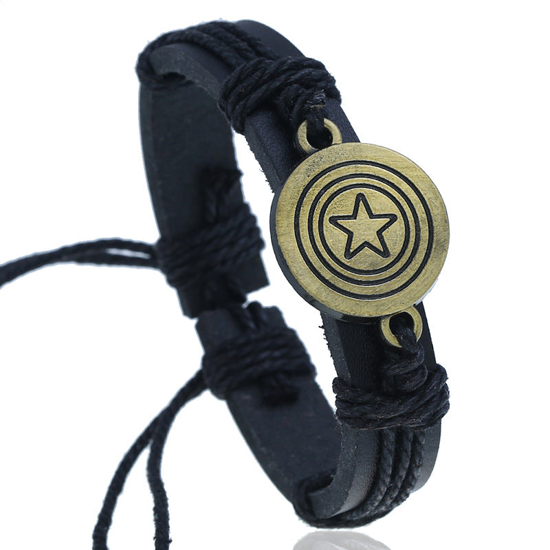 Vintage Woven Antique Copper Alloy Pentagram Leather Bracelet OLY-BT-ChiY001