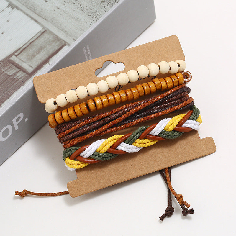 Vintage Handwoven Diy Four-piece Set of Cowhide Bracelets