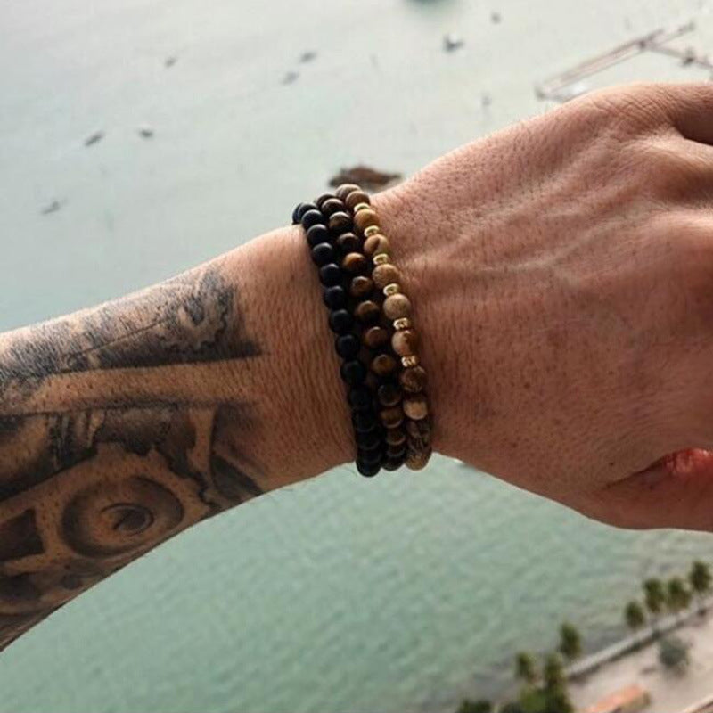 8mm Black Frosted Tiger Eye Picture Stone Stacking Bracelet 8mm Black Frosted Tiger Eye Picture Stone Stacking Bracelet