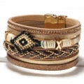 Boho Style Rice Beads Handwoven Leather Bracelet
