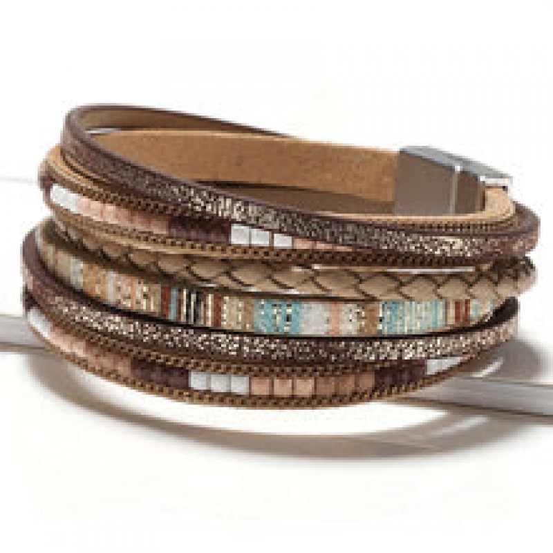 Boho Style Rice Beads Handwoven Leather Bracelet