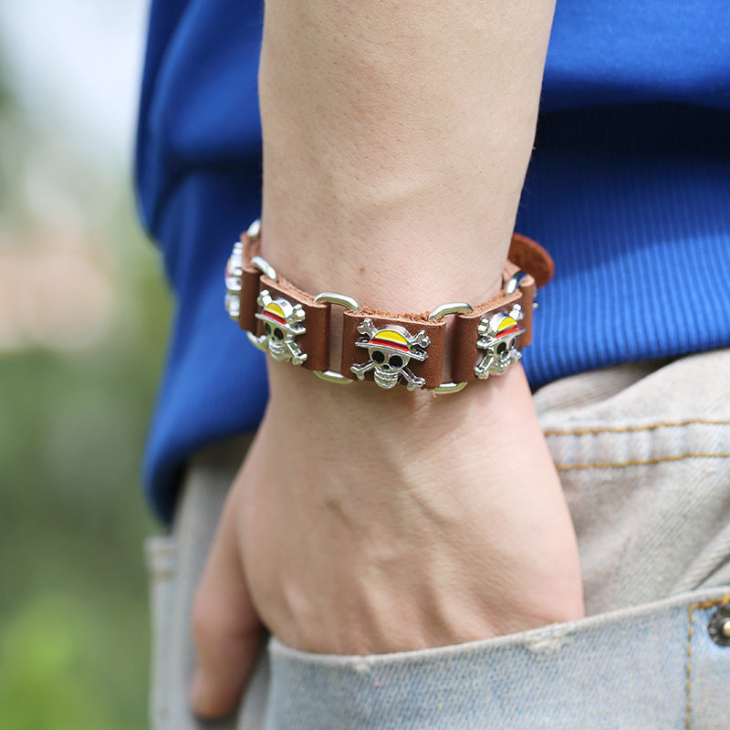 Skull Punk Genuine Leather Men's Bracelets