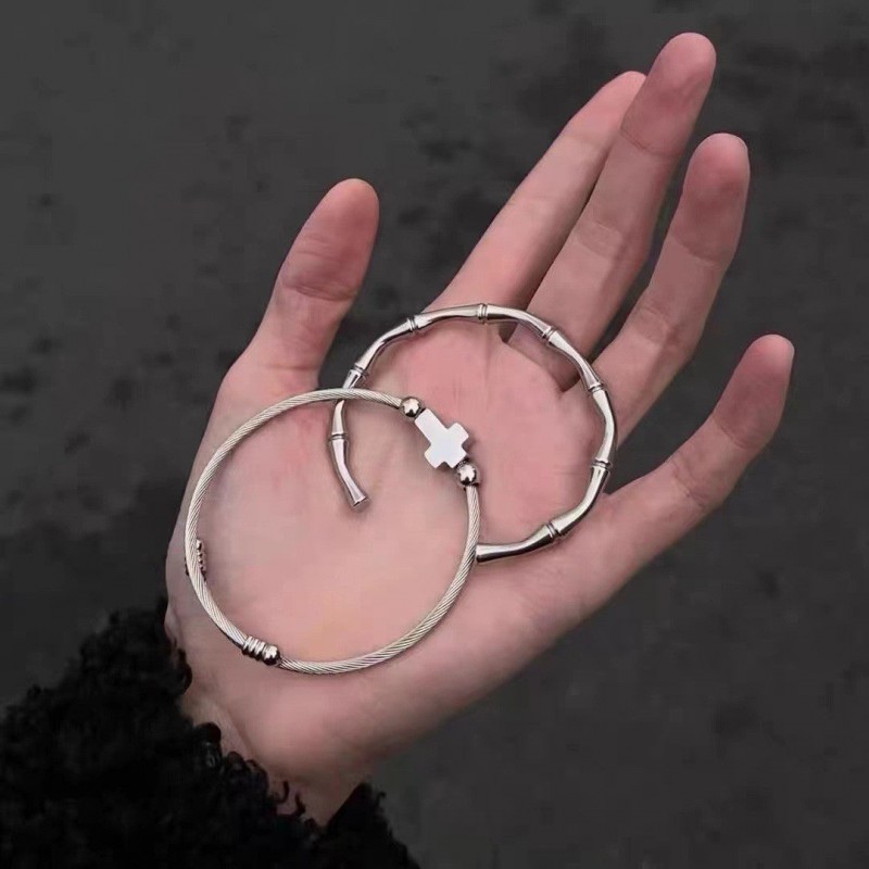 Titanium steel non-fading retro winding cross bracelet stack
