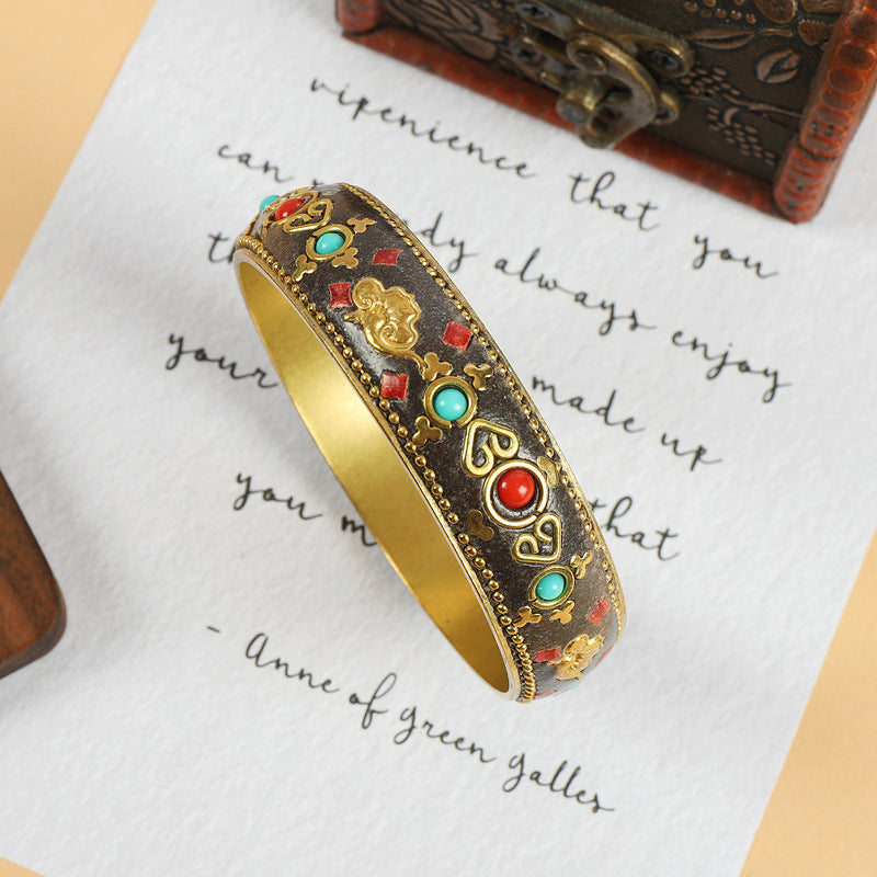Vintage Brass with Turquoise Ethnic Style Bracelet