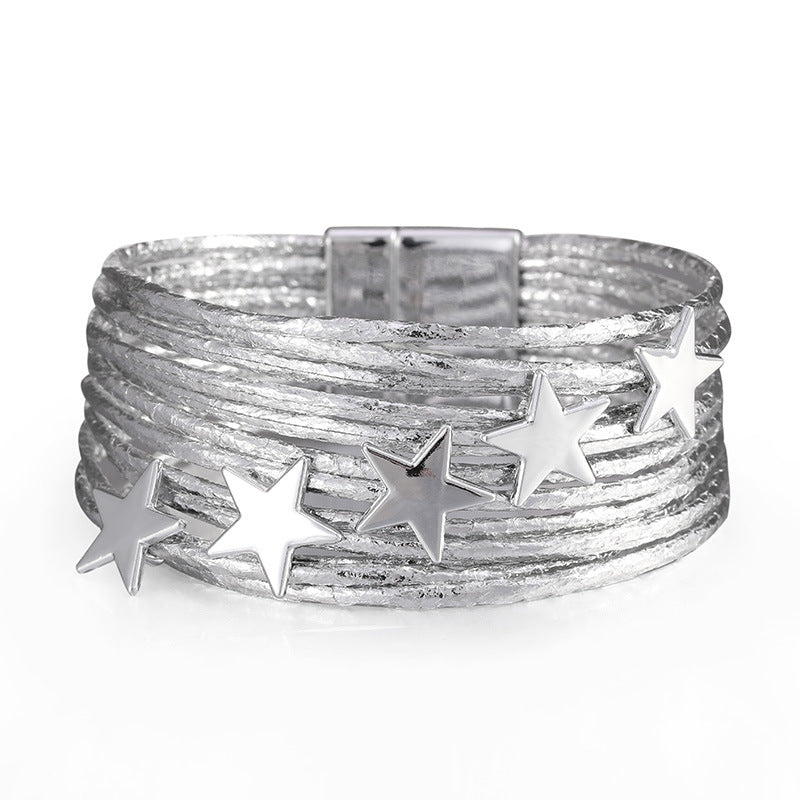 Multi-layer PU Magnetic Buckle Creative Five-pointed Star Bracelet