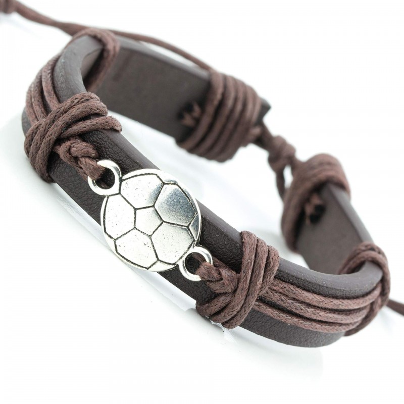 Sports Leather Football Basketball Hockey Alloy Adjustable Hand Woven Football Leather Bracelet