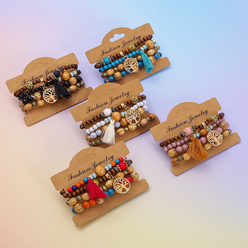 Bohemian multi-layered wooden beaded bracelet jewelry Bohemian multi-layered wooden beaded bracelet jewelry