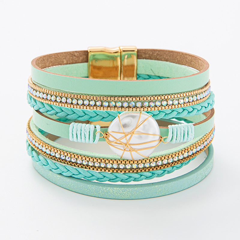 Baroque Freshwater Pearl Braided Multi-Layered Leather Bracelet Baroque Freshwater Pearl Braided Multi-Layered Leather Bracelet
