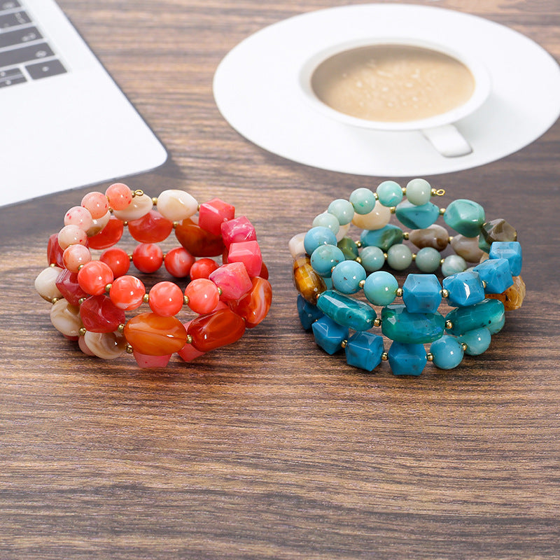 Bohemian acrylic beaded bracelet multi-layered elastic brace