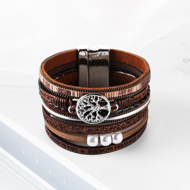 Hand Woven Leather Hollow Tree of Life Multilayer Bracelet Hand Woven Leather Hollow Tree of Life Multilayer Bracelet