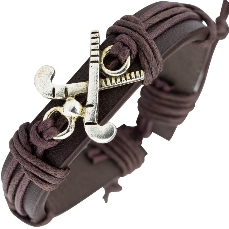Sports Leather Football Basketball Hockey Alloy Adjustable Hand Woven Football Leather Bracelet