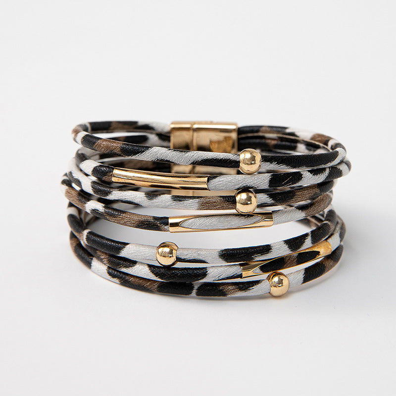 Leopard Print Magnetic Buckle Leather Bracelet