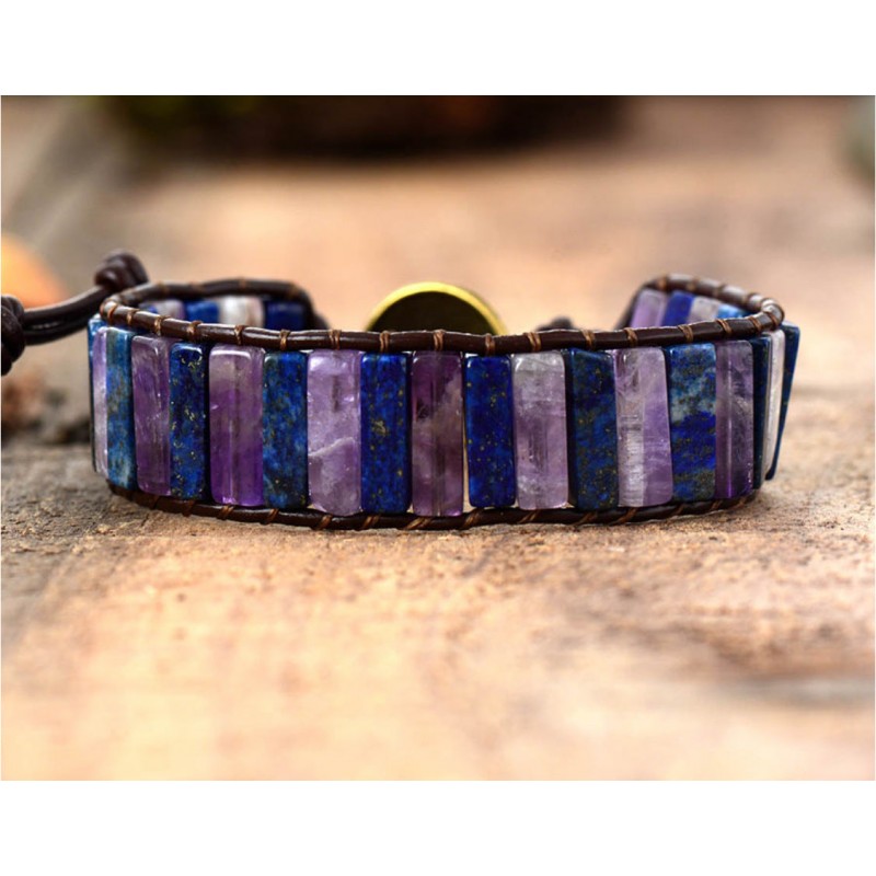 Natural Stone Square Tube 4*13MM Leather Beaded Bracelet
