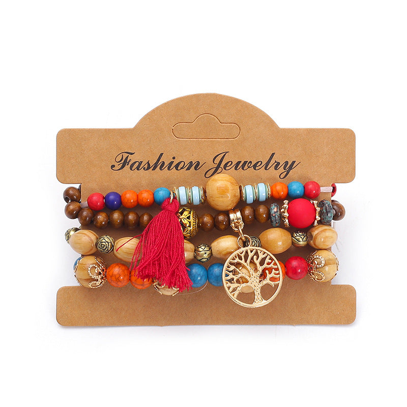 Bohemian multi-layered wooden beaded bracelet jewelry Bohemian multi-layered wooden beaded bracelet jewelry