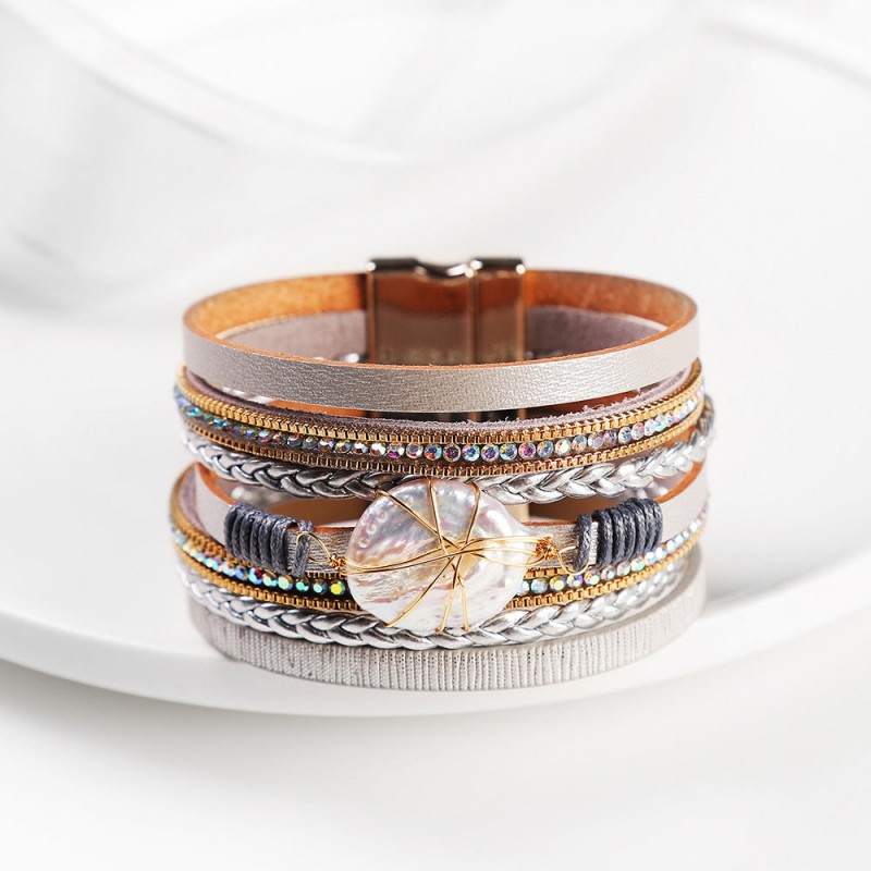 Baroque Freshwater Pearl Braided Multi-Layered Leather Bracelet Baroque Freshwater Pearl Braided Multi-Layered Leather Bracelet