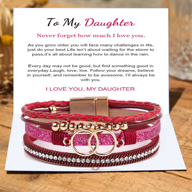 Diamond Four Layer Braided Leather Bohemian Bracelet