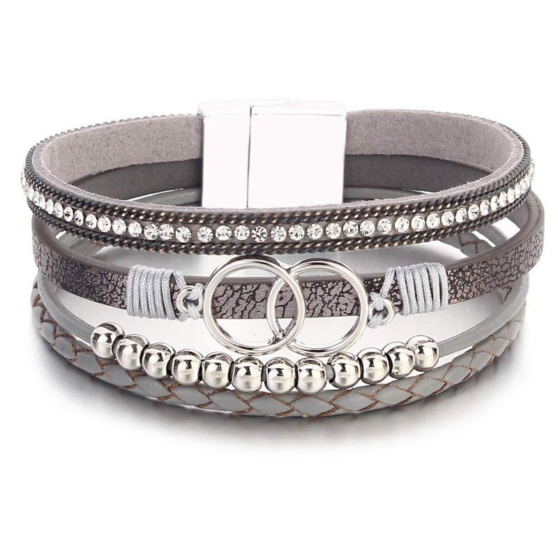 Handmade Magnetic Clasp Diamond Encrusted Leather Bracelet Handmade Magnetic Clasp Diamond Encrusted Leather Bracelet