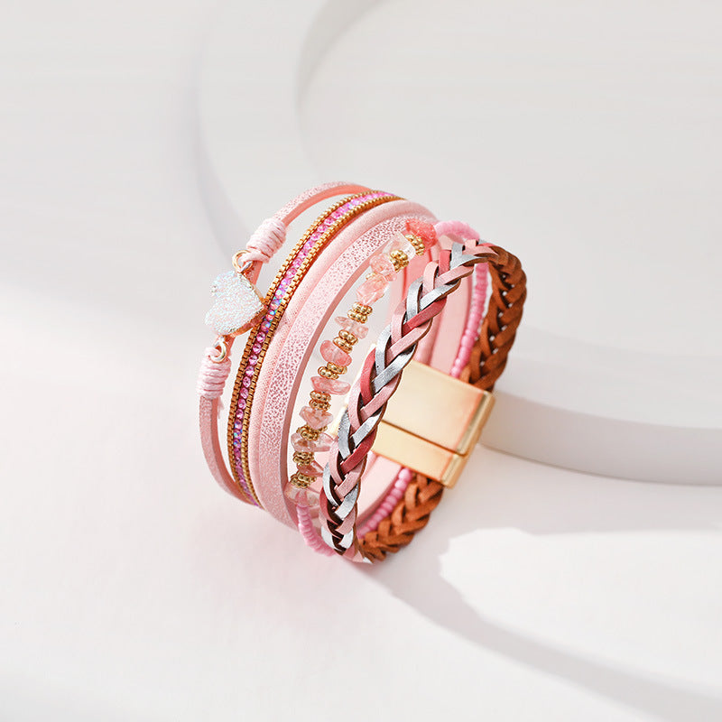 Retro Hand-woven Leather Multi-layer Diamond-encrusted Ethnic Style Gravel Bracelet