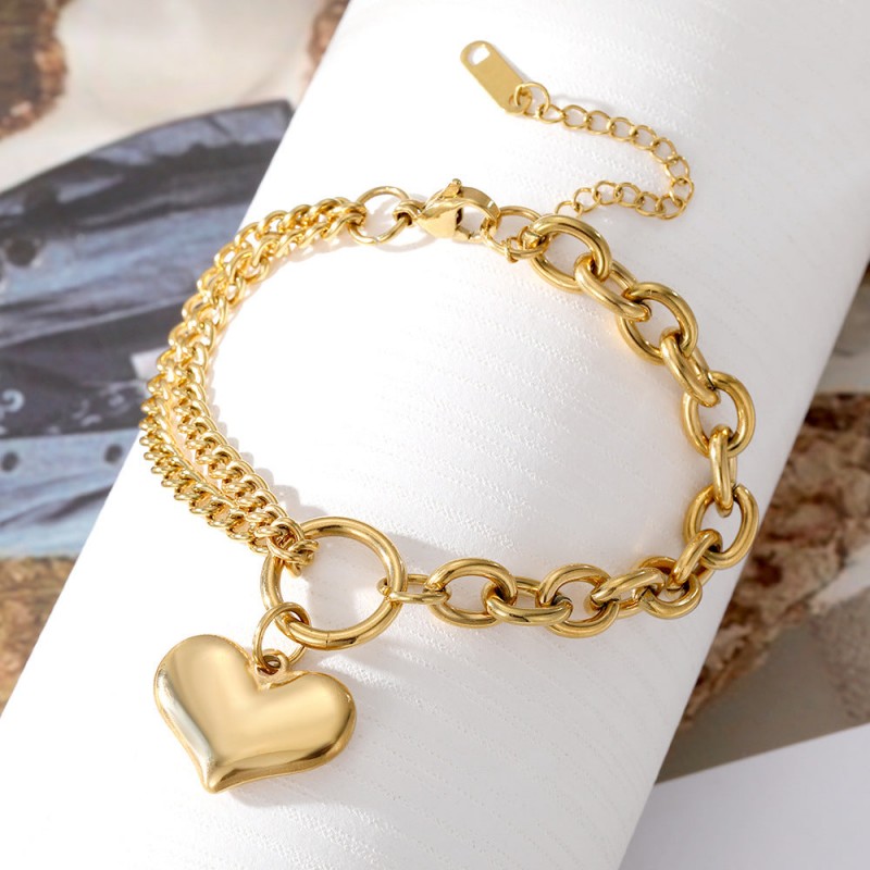 Stainless Steel Trendy Double-Layer Heart Bracelet