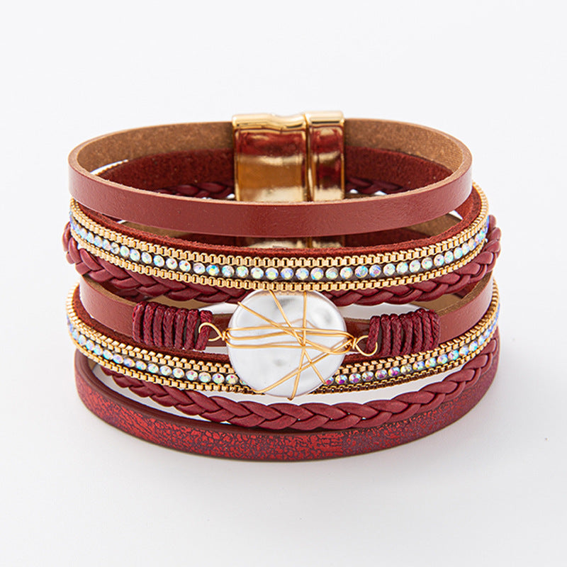 Baroque Freshwater Pearl Braided Multi-Layered Leather Bracelet Baroque Freshwater Pearl Braided Multi-Layered Leather Bracelet