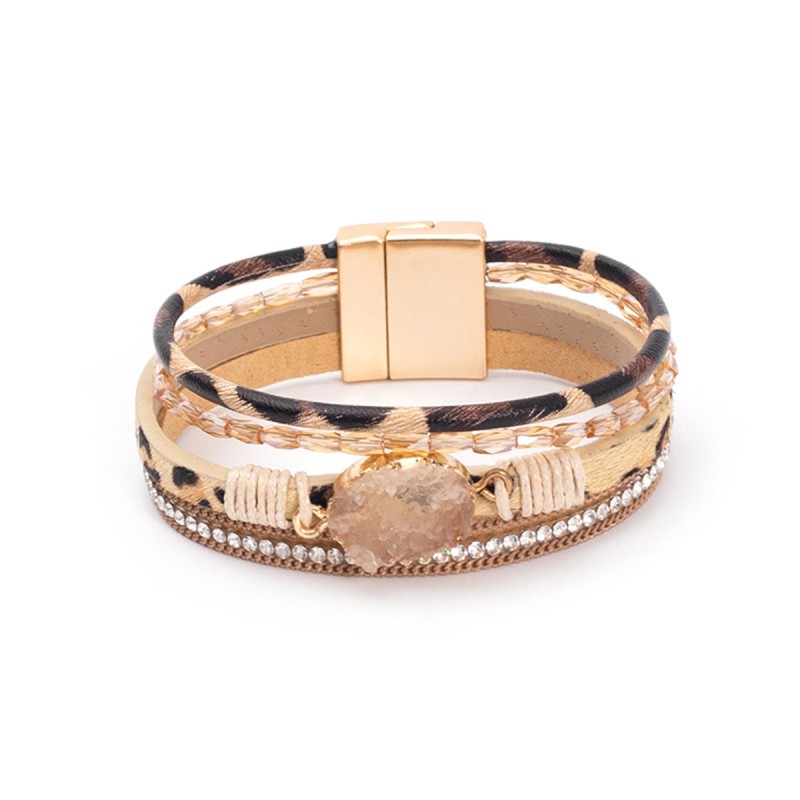 Crystal Studded Vintage Ethnic Style Beaded Leather Bracelet Crystal Studded Vintage Ethnic Style Beaded Leather Bracelet