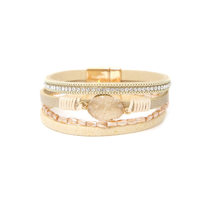 Crystal Studded Vintage Ethnic Style Beaded Leather Bracelet Crystal Studded Vintage Ethnic Style Beaded Leather Bracelet