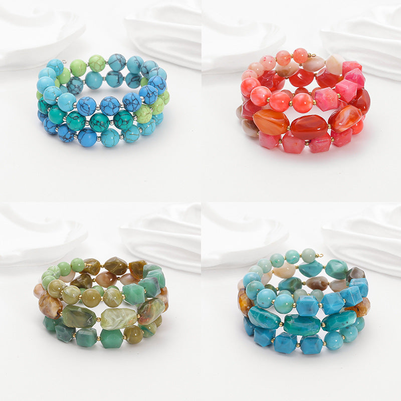 Bohemian acrylic beaded bracelet multi-layered elastic brace