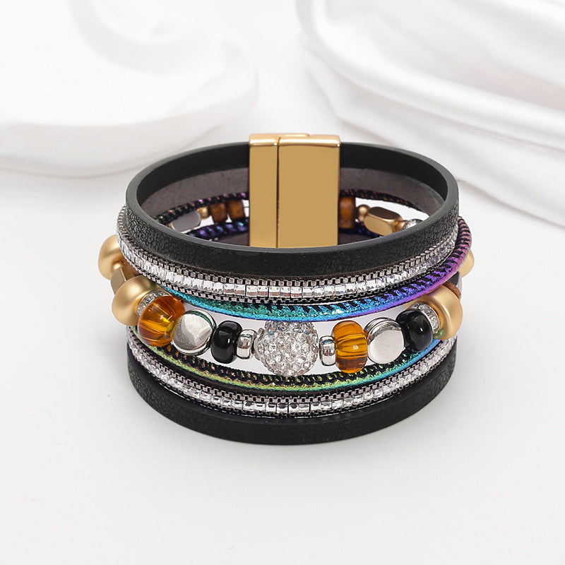 Bracelet retro multi-layer magnetic buckle leather bracelet