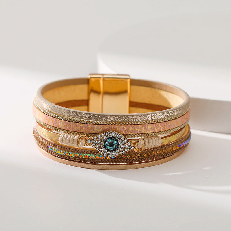 Devil's Eye Diamond Design Multi-Layer Pu Leather Ethnic Style Bracelet Devil's Eye Diamond Design Multi-Layer Pu Leather Ethnic Style Bracelet
