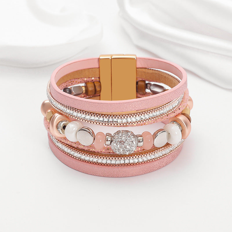 Bracelet retro multi-layer magnetic buckle leather bracelet